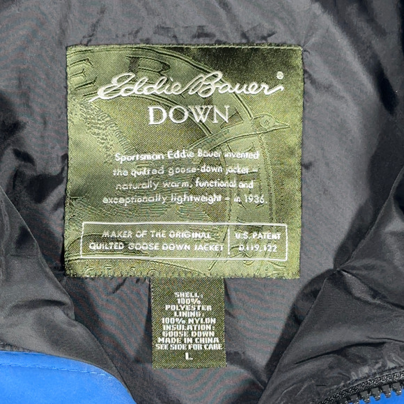Eddie Bauer Jacket Adult LARGE Blue Goose Down Quilted Outdoor Lined Zip Pockets - Picture 4 of 11